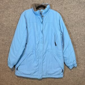 L.L Bean Jacket Womens Large Blue Coat Insulated Fleece Line Zip Up Snap
